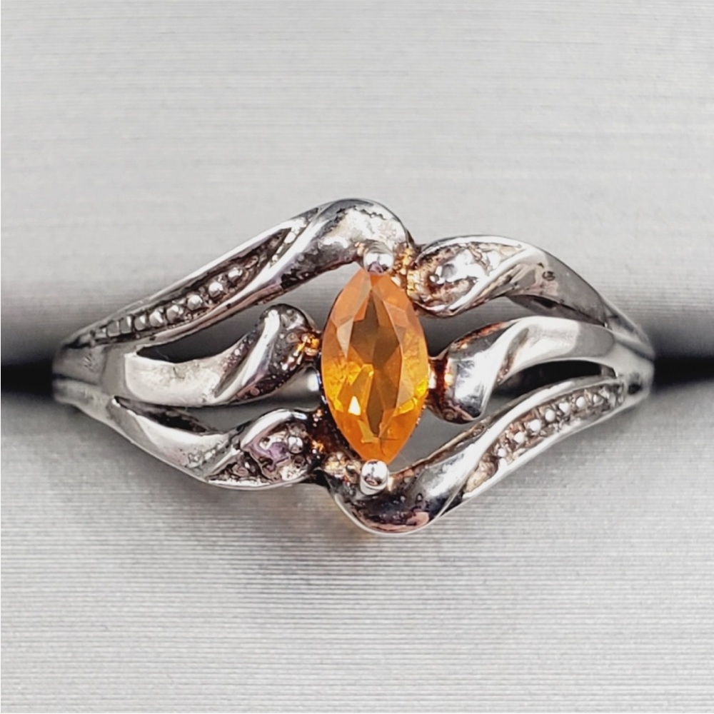 Genuine Orange Marquise Fire Opal 925 Sterling Silver Ring